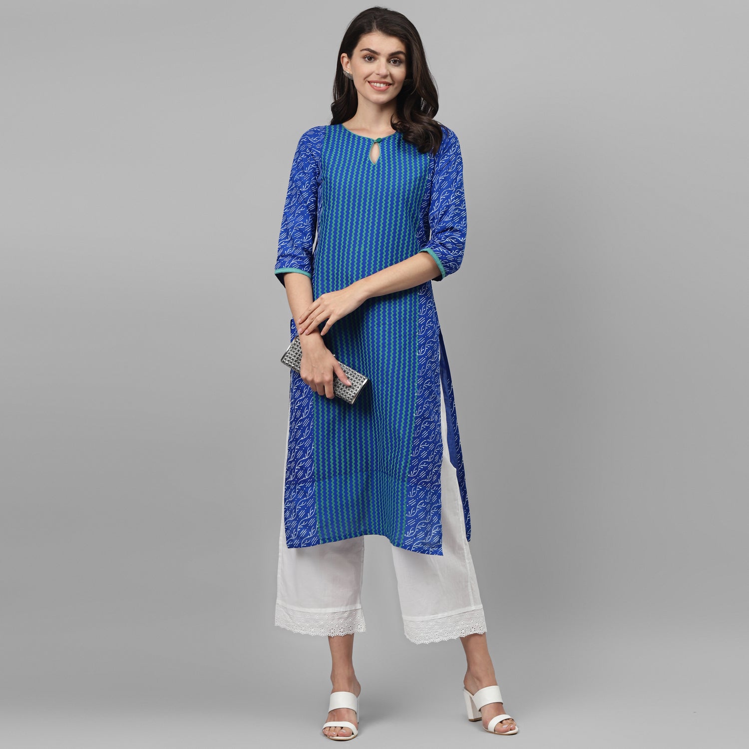 Maai Rayon Hand Printed Kurta Blue - Distacart