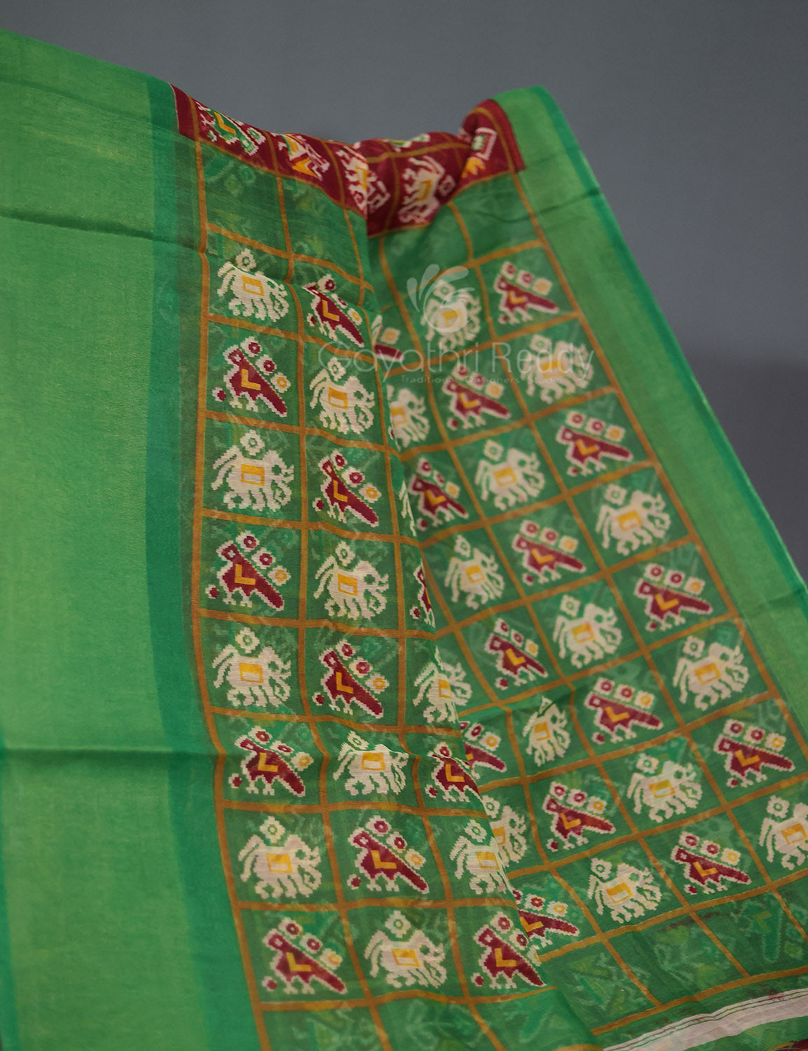 Shades of Maroon And Parrot Green Blouse Patola Print Semi Chanderi Saree By Gayathri Reddy Designer Studio - Distacart