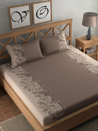 CHHAVI INDIA Brown Ethnic Motifs Cotton 210 TC King Bedsheet with 2 Pillow Covers - Distacart