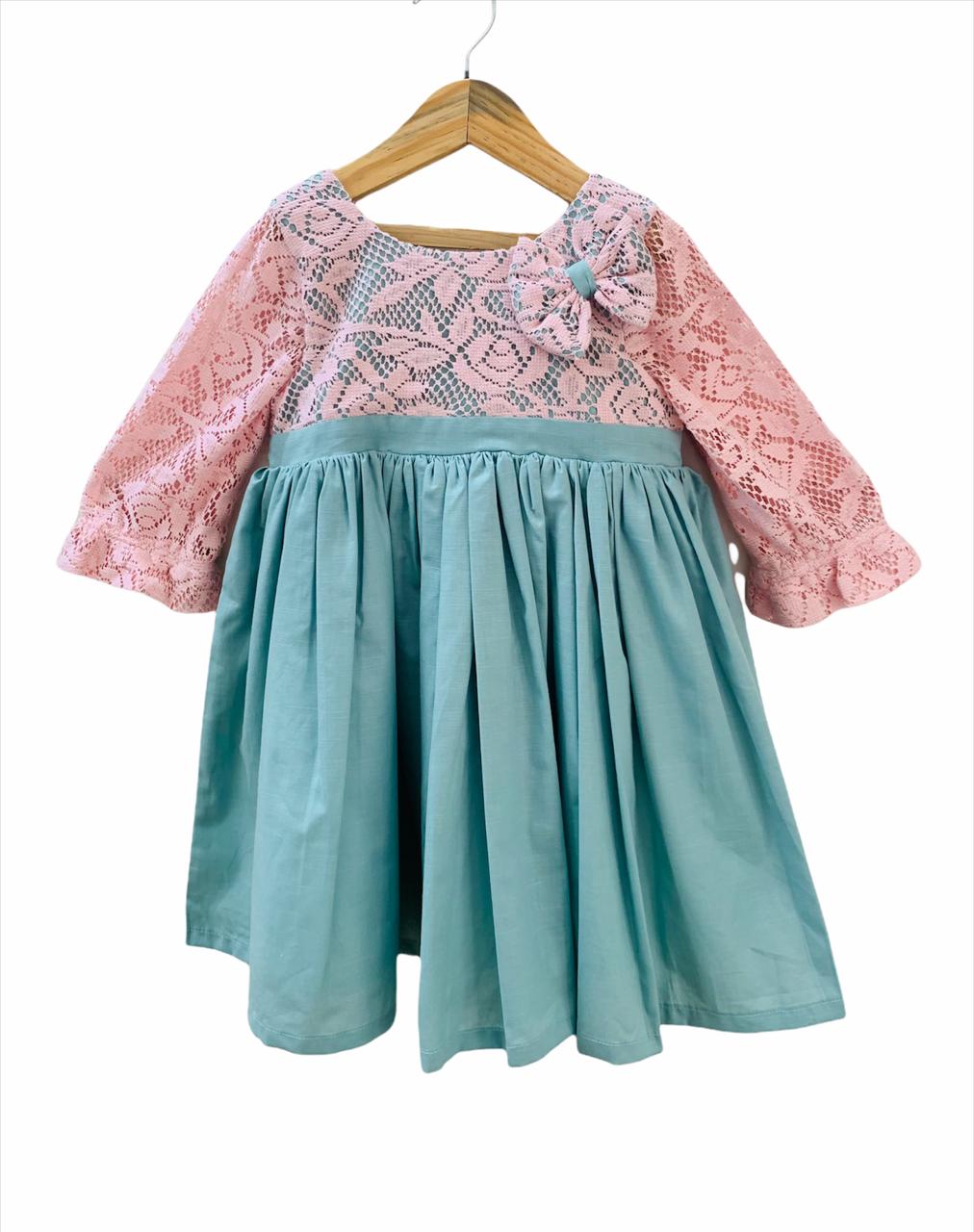 ArthLife Green And Pink Net Dress - Distacart