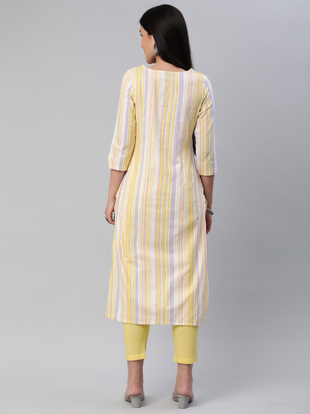 Kalini Women Striped Pure Cotton Kurta With Trousers - Distacart
