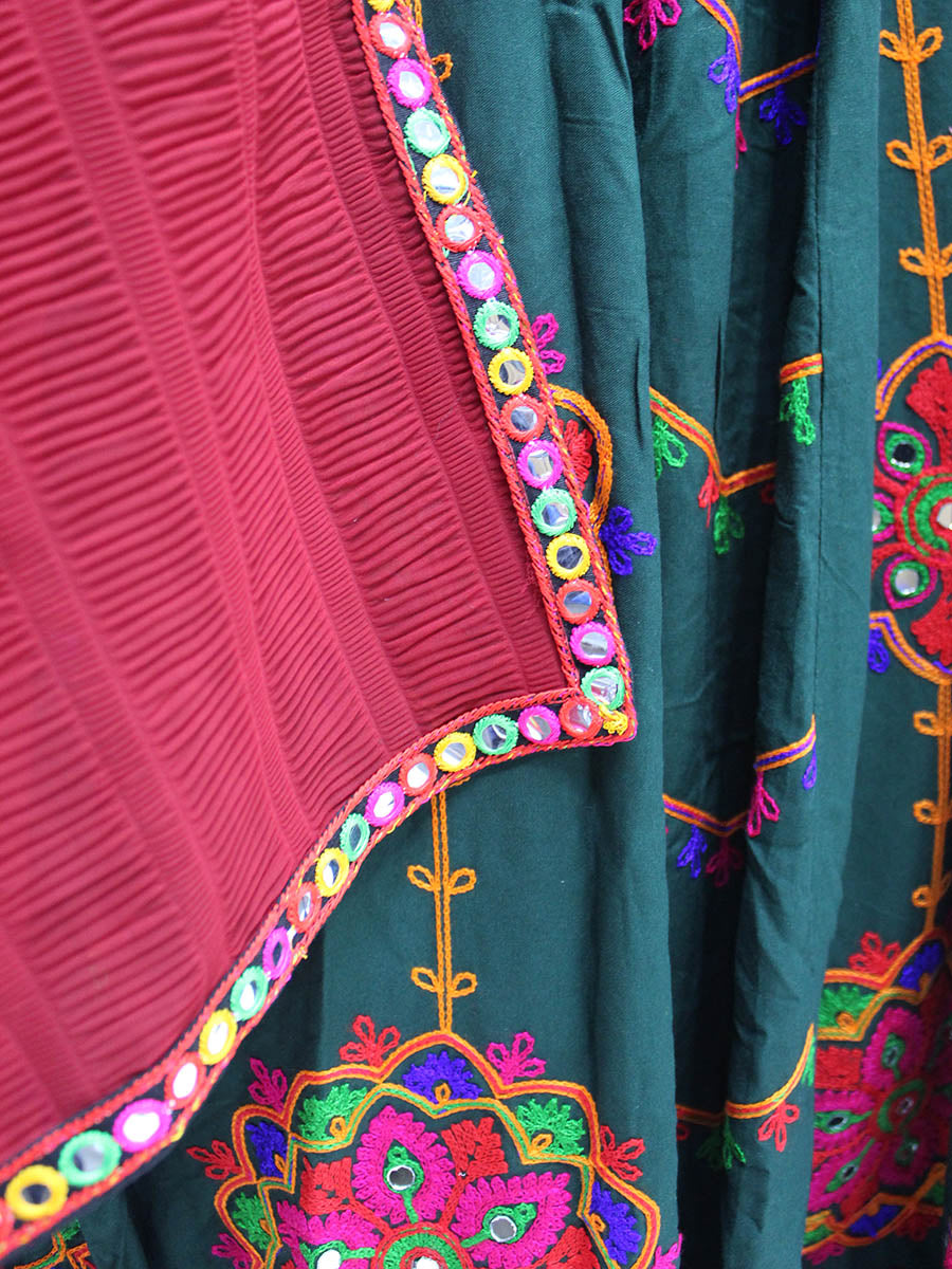 Myra Green Viscose Rayon and Cotton Embroidered with Print Designer Lehenga - Distacart