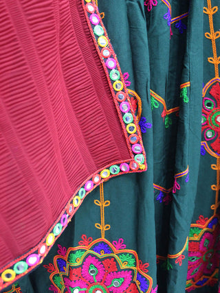 Myra Green Viscose Rayon and Cotton Embroidered with Print Designer Lehenga - Distacart