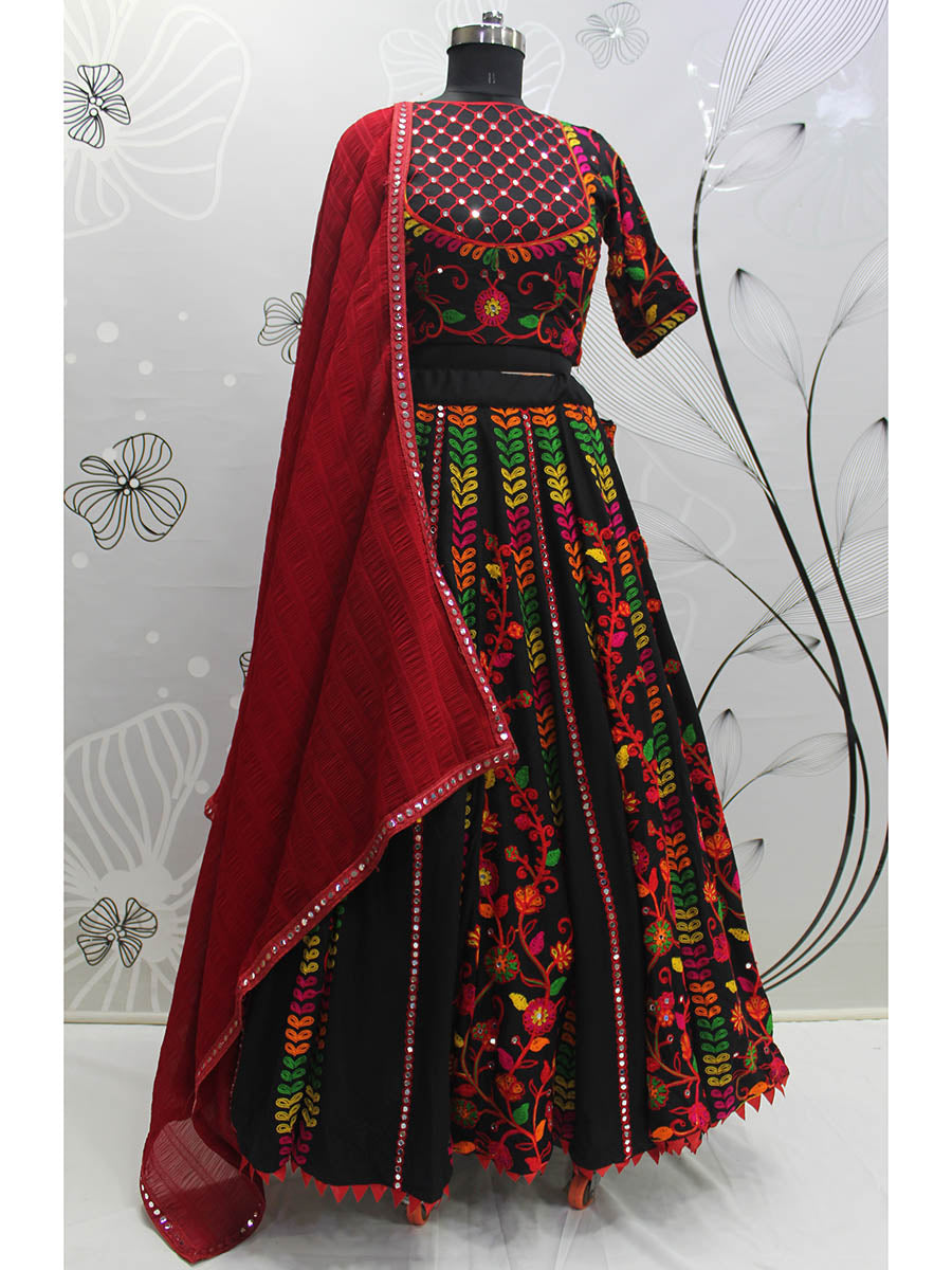 Myra Black Viscose Rayon and Cotton Embroidered with Print Designer Lehenga - Distacart