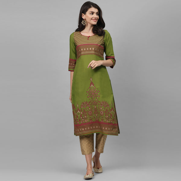 Maai Rayon Hand Printed Kurta Green - Distacart