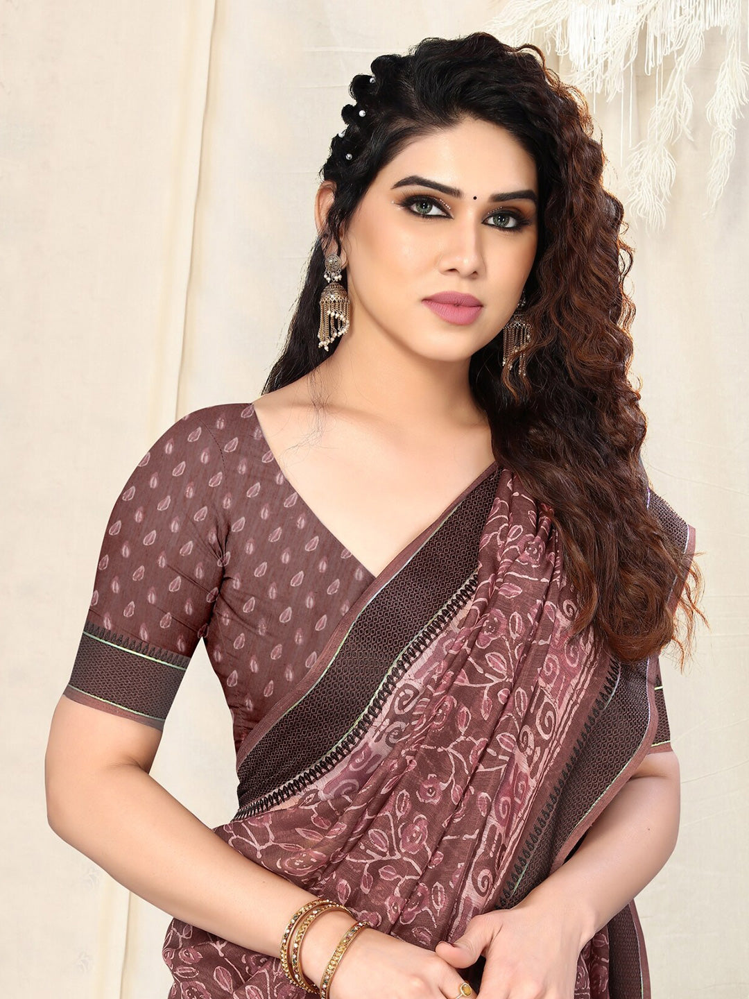 Kalini Floral Block Print Saree - Distacart