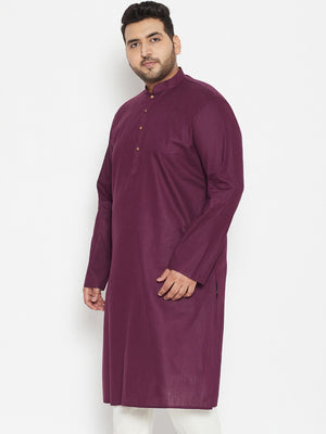 Vastramay Men Plus Size Purple Solid Cotton Kurta - Distacart