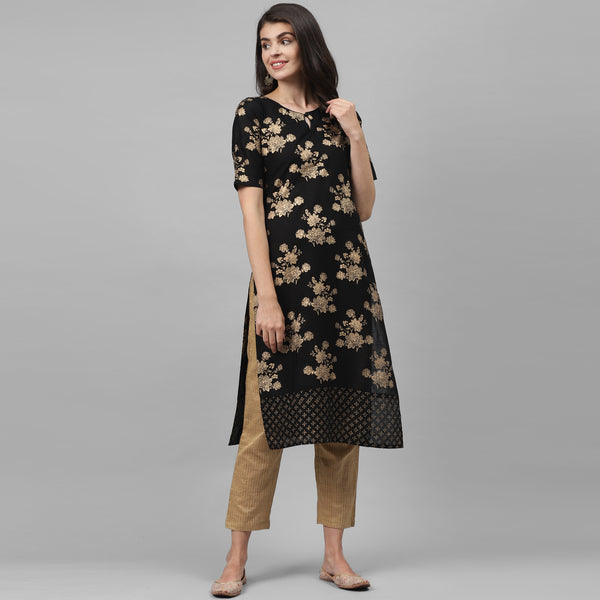 Maai Rayon Hand Printed Kurta Black - Distacart