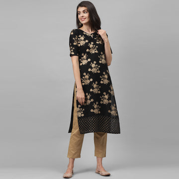 Maai Rayon Hand Printed Kurta Black - Distacart