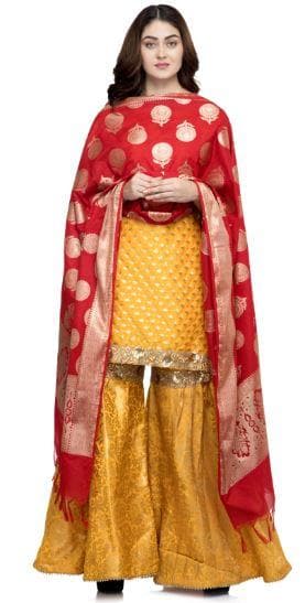 A R Silk Women's Katan Soft Silk Zari Embroidery Red Fancy Dupatta