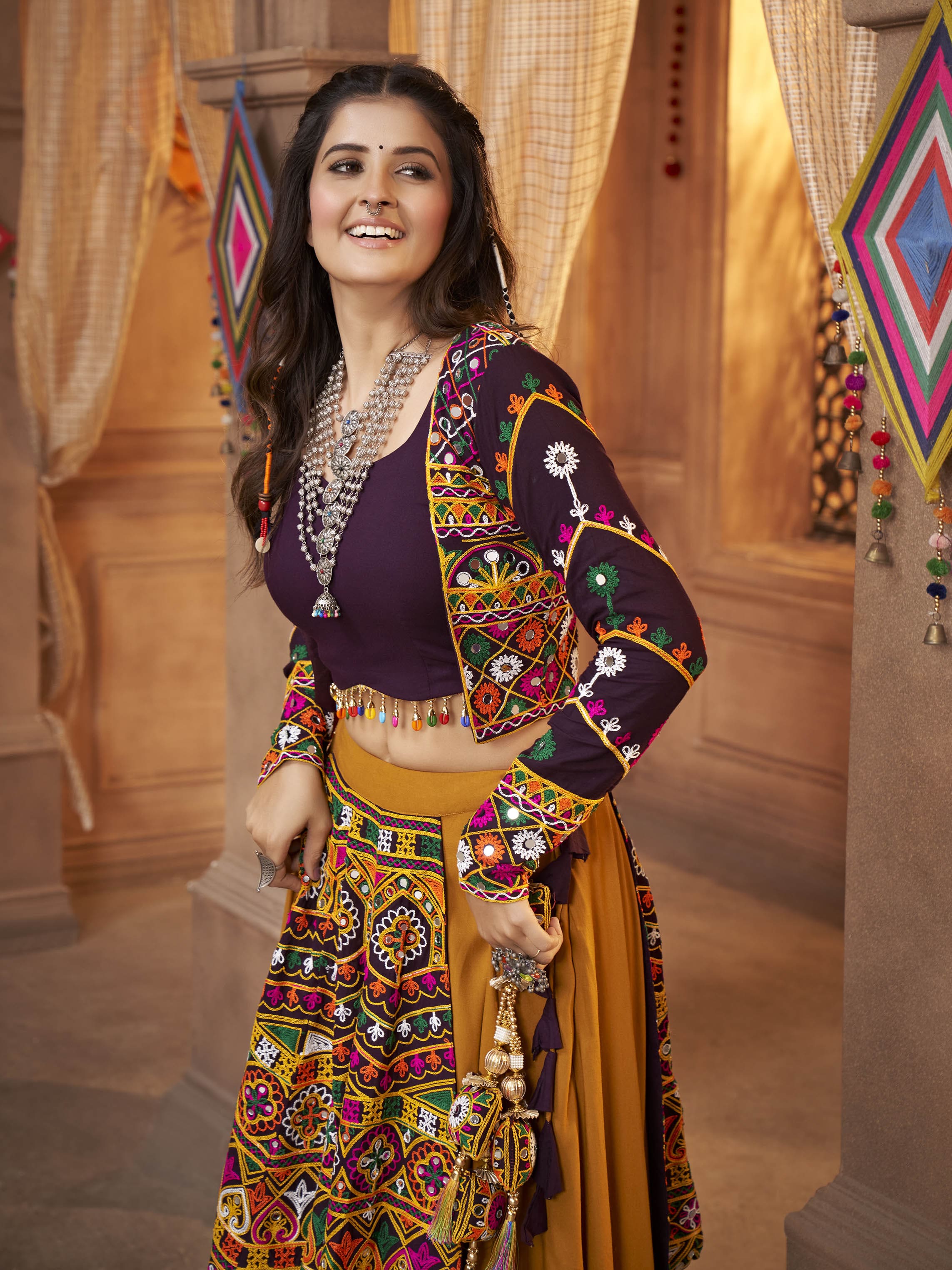 Myra Mustard Yellow Koti Style Viscose Rayon Embroidered Designer Navratri Special Lehenga - Distacart