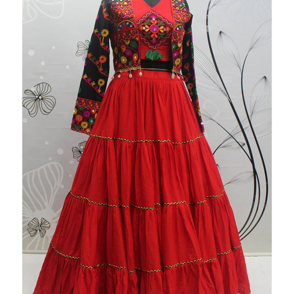 Myra Red Viscose Rayon Embroidered Designer Navratri Special Lehenga - Distacart
