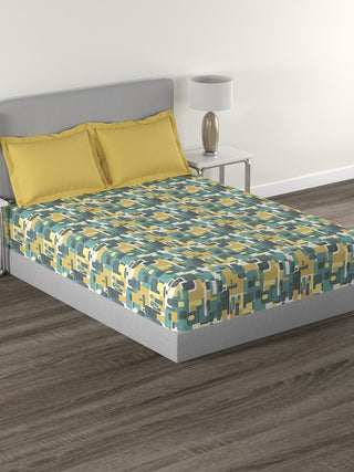 MYTRIDENT Yellow Green Printed Cotton 144 TC Queen Bedsheet With 2 Pillow Covers - Distacart