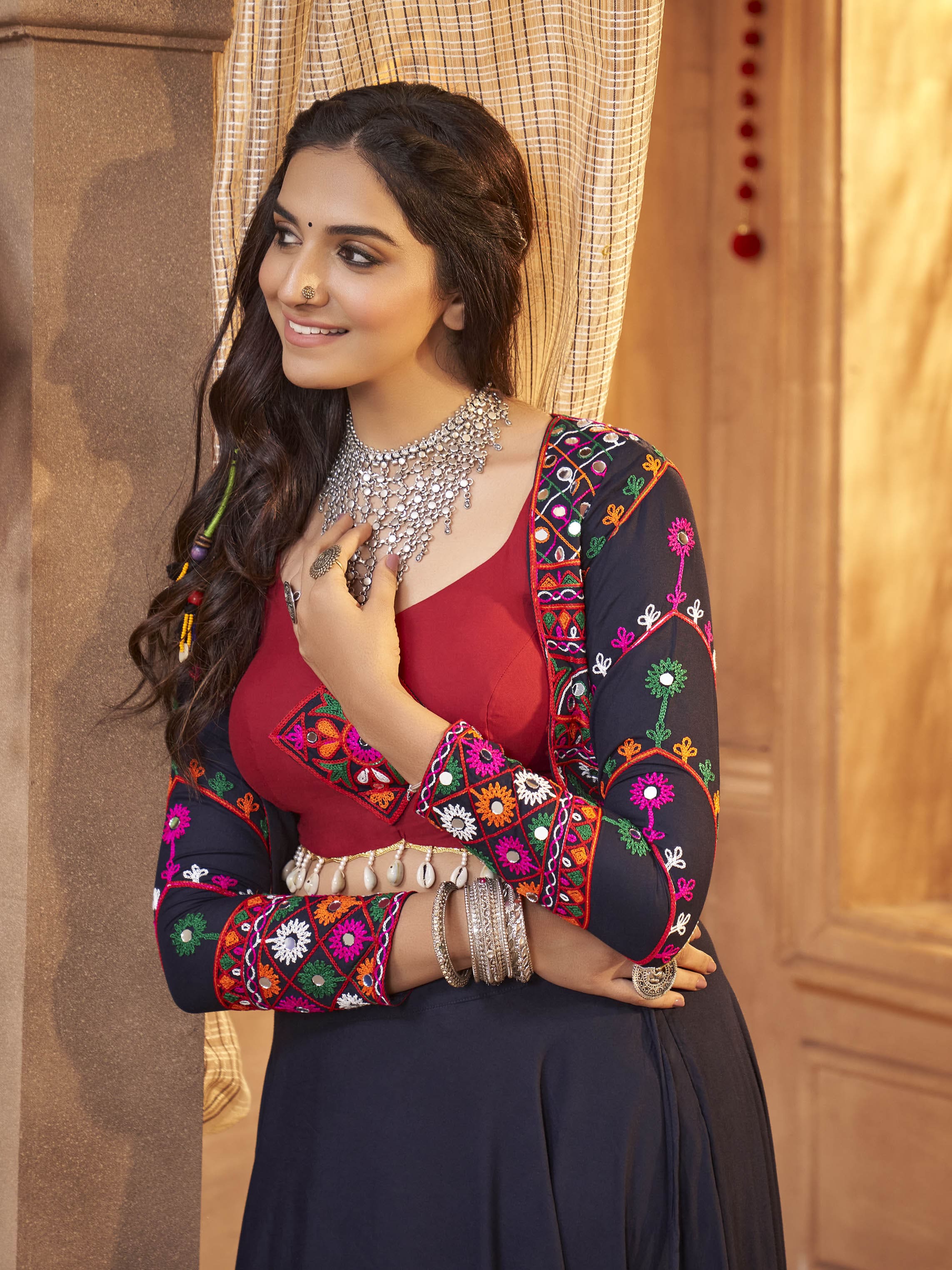 Myra Navy Blue Koti Style Viscose Rayon Embroidered Designer Navratri Special Lehenga - Distacart