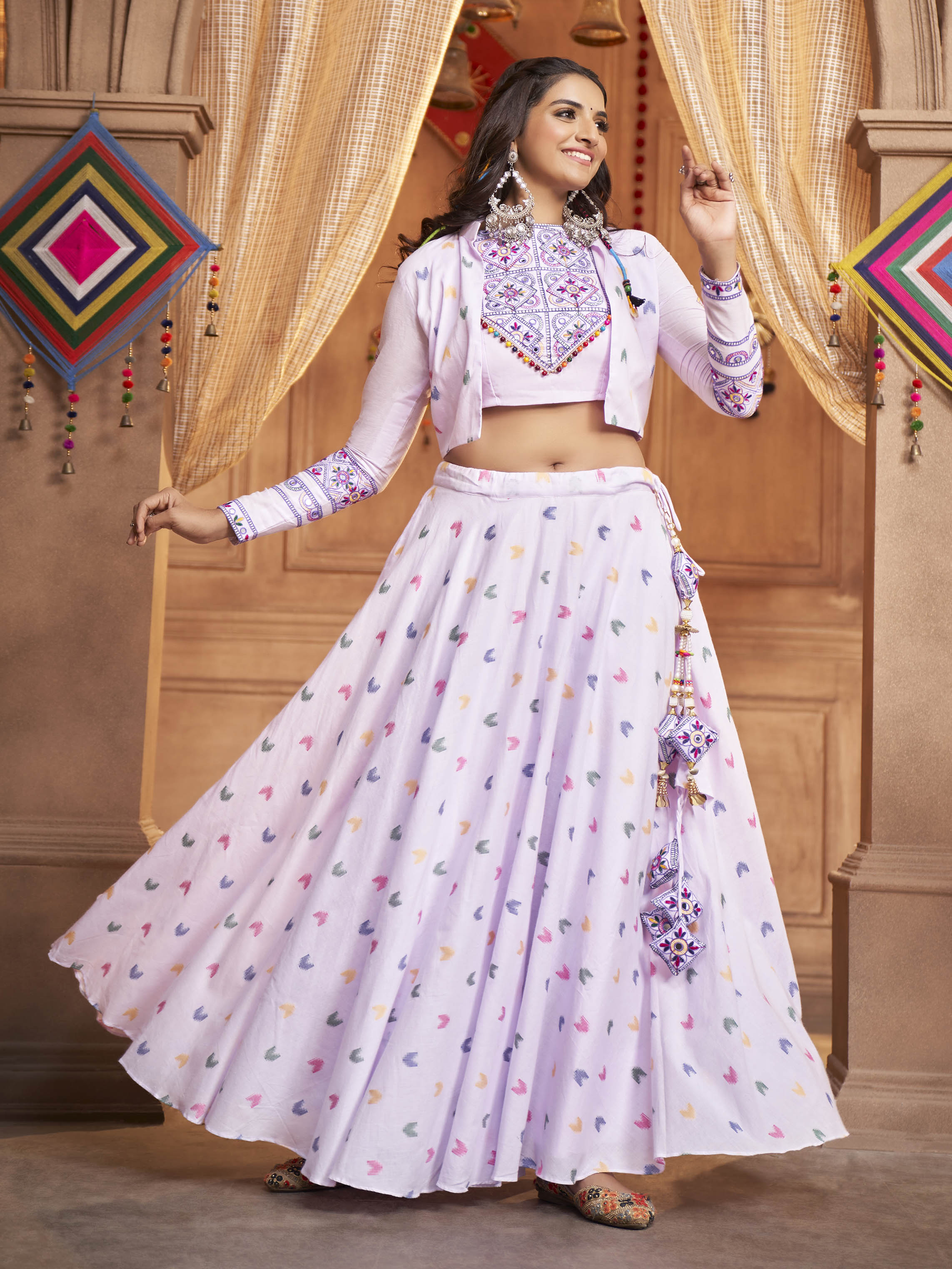 Myra Lovender Koti Style Cotton Embroidered Designer Navratri Special Lehenga - Distacart