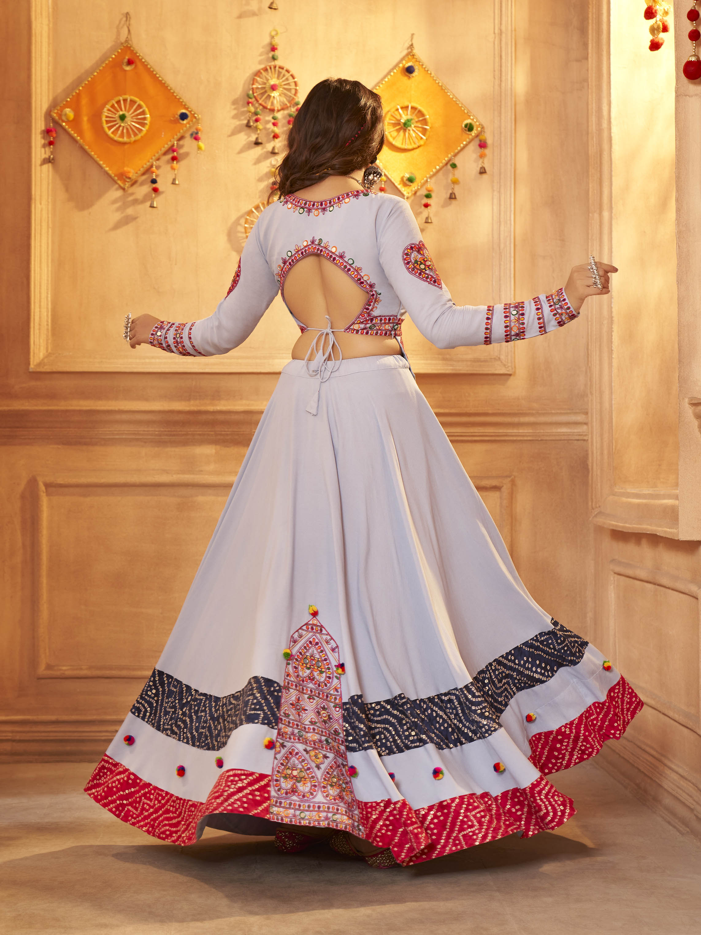 Myra Sky Viscose Rayon Embroidered Designer Navratri Special Lehenga - Distacart