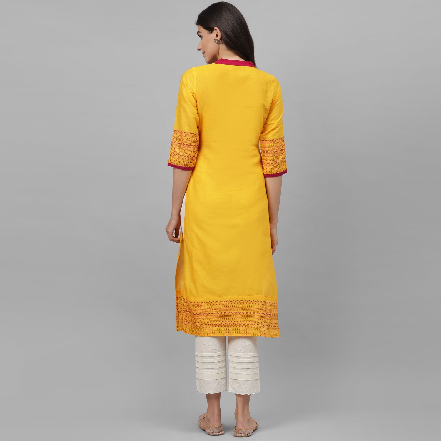 Maai Rayon Hand Printed Kurta Yellow - Distacart