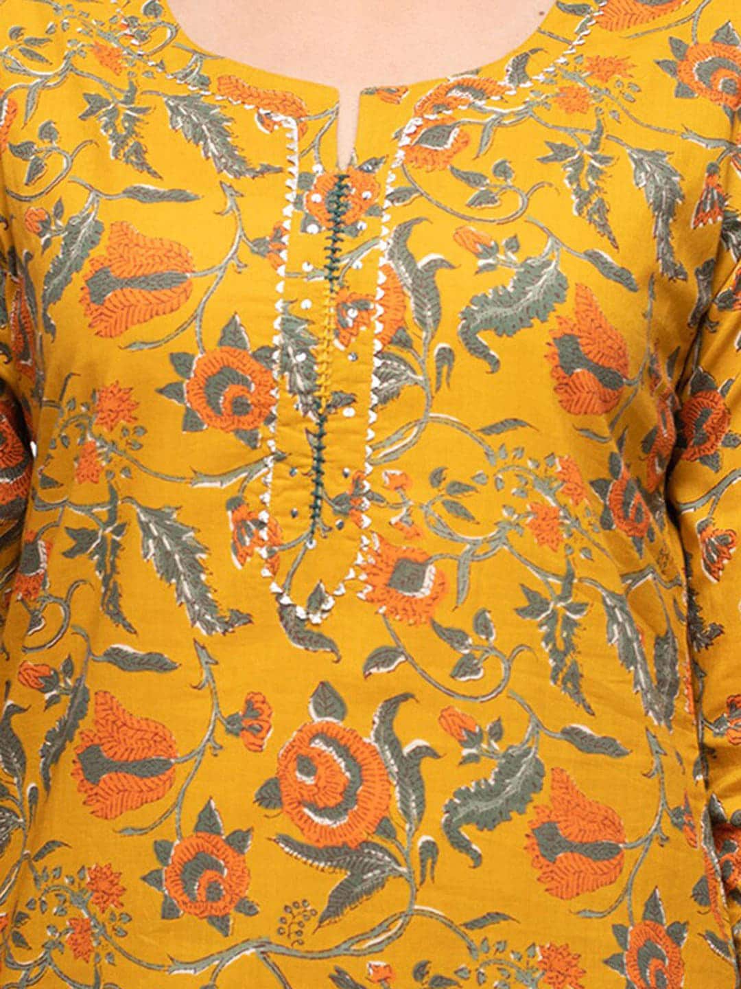 Kalini Floral Printed Gotta Patti Regular Pure Cotton Kurta With Trousers & Dupatta - Distacart