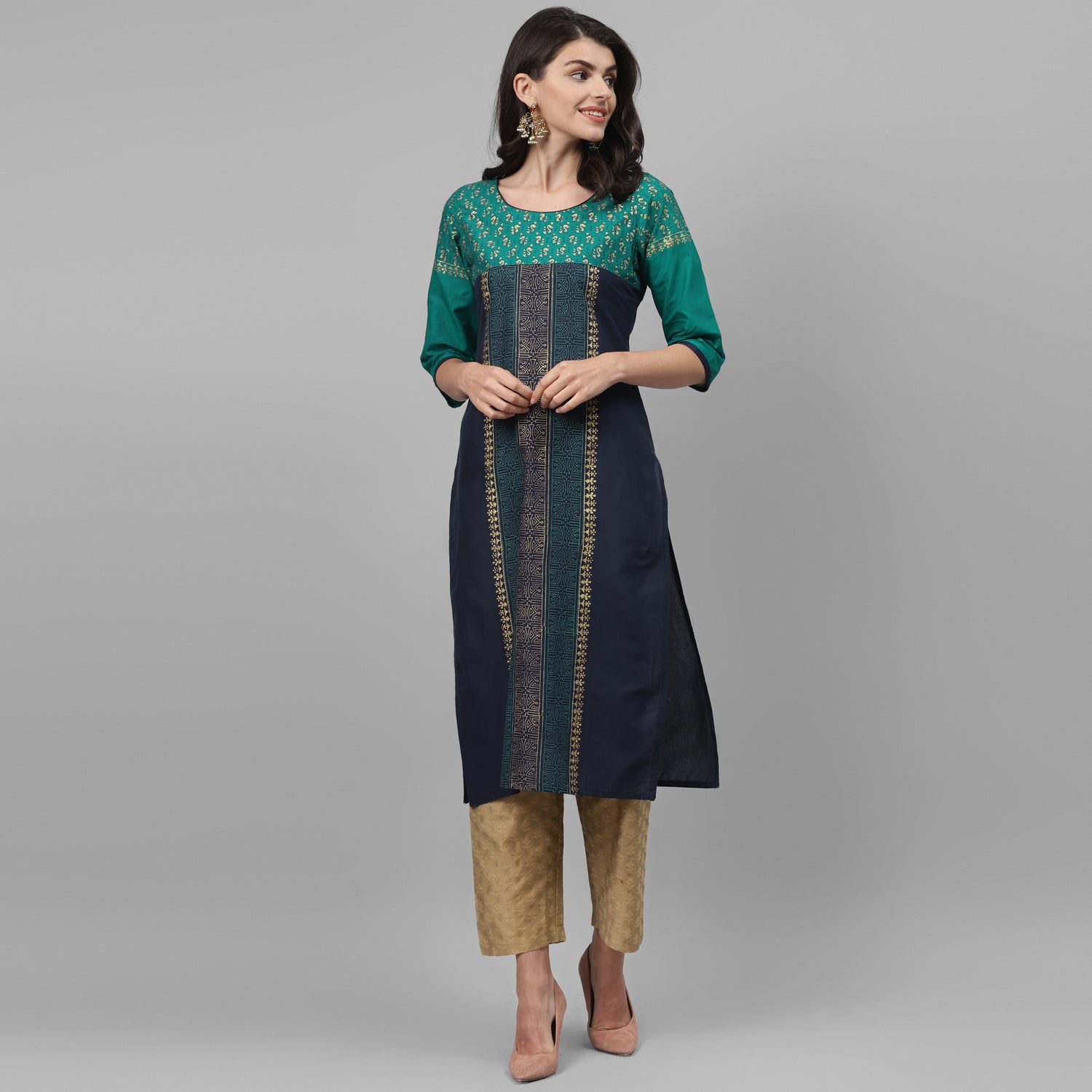 Maai Rayon Hand Printed Kurta Blue - Distacart