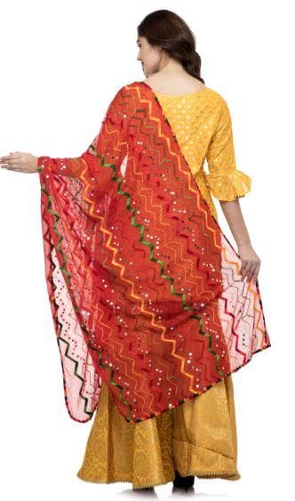 A R Silk Women's Chiffon Thread Multi Emb. Red Regular Dupatta