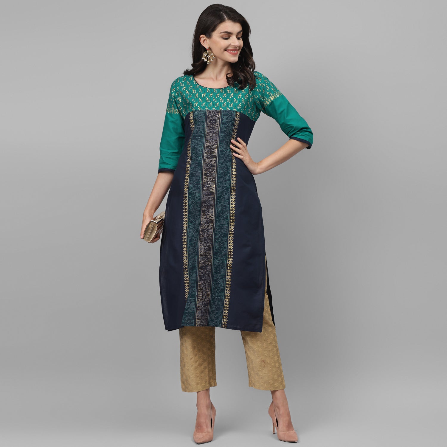 Maai Rayon Hand Printed Kurta Blue - Distacart