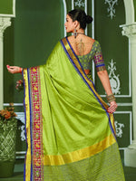 Thumbnail for Mitera Olive Green & Blue Zari Pure Silk Banarasi Saree - Distacart