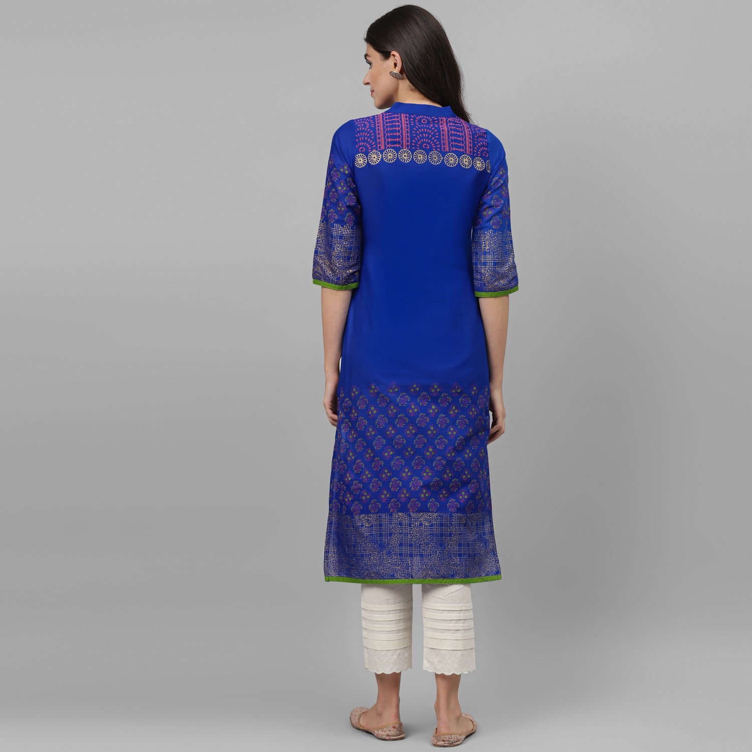 Maai Rayon Hand Printed Kurta Blue - Distacart