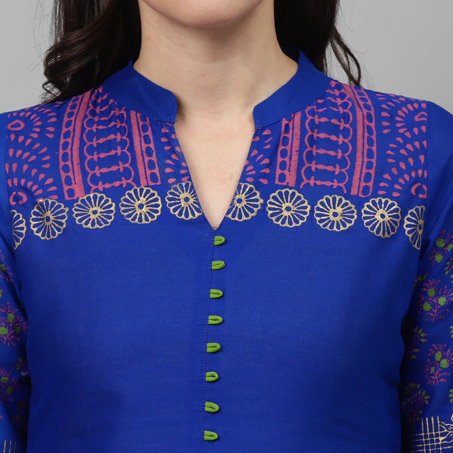 Maai Rayon Hand Printed Kurta Blue - Distacart