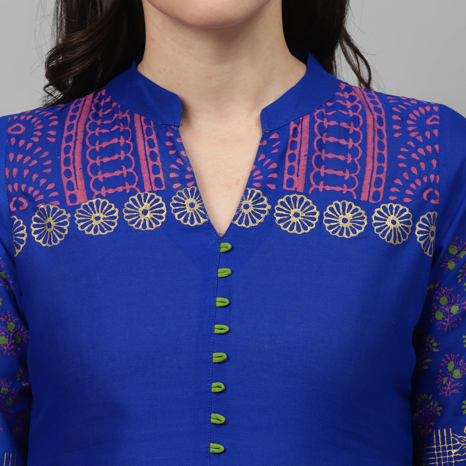 Maai Rayon Hand Printed Kurta Blue - Distacart