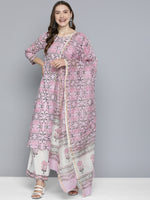 Thumbnail for HERE&NOW Women Floral Printed Regular Pure Cotton Kurta with Palazzos & With Dupatta - Distacart