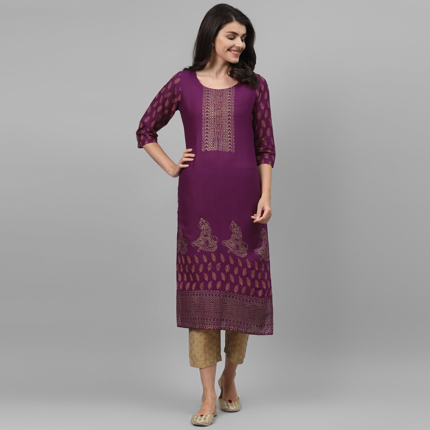 Maai Rayon Hand Printed Kurta Purple - Distacart