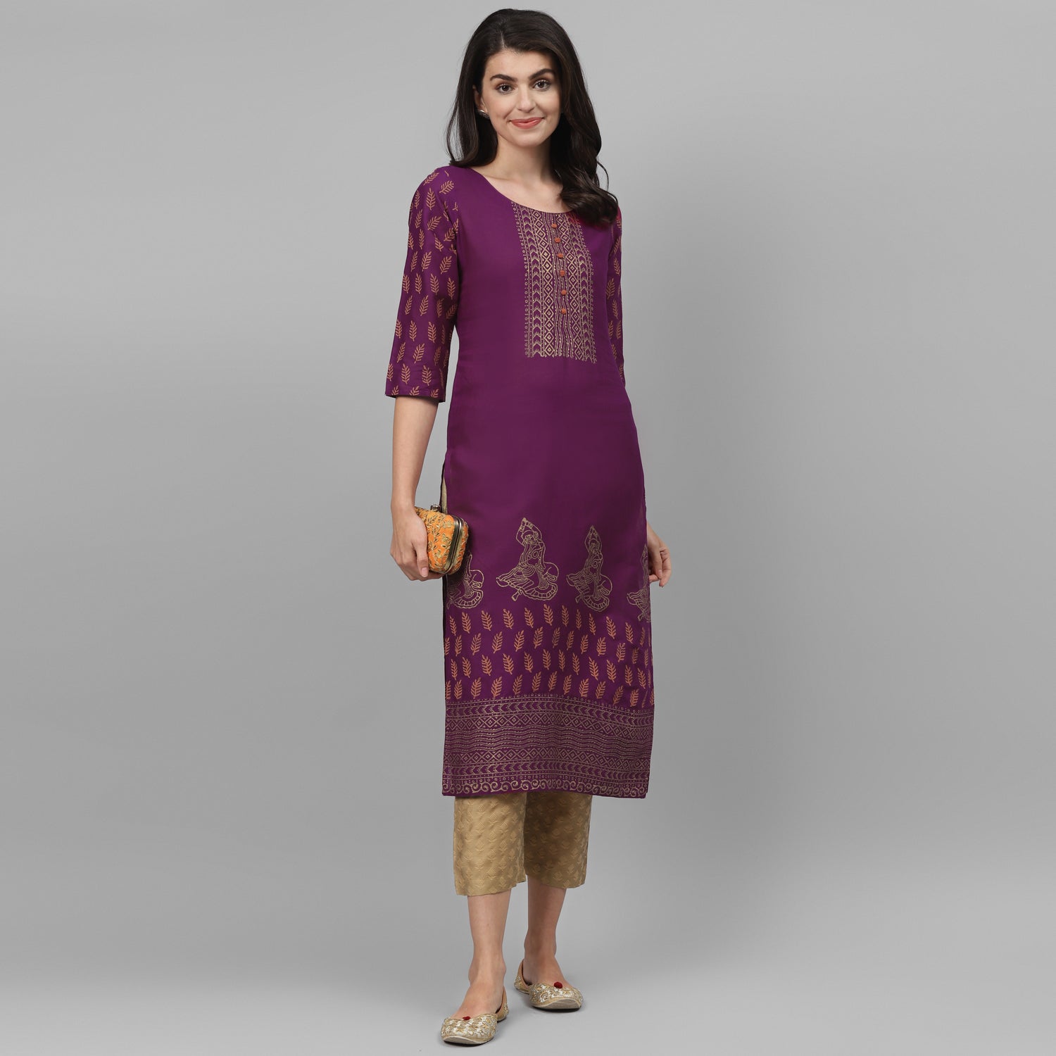 Maai Rayon Hand Printed Kurta Purple - Distacart
