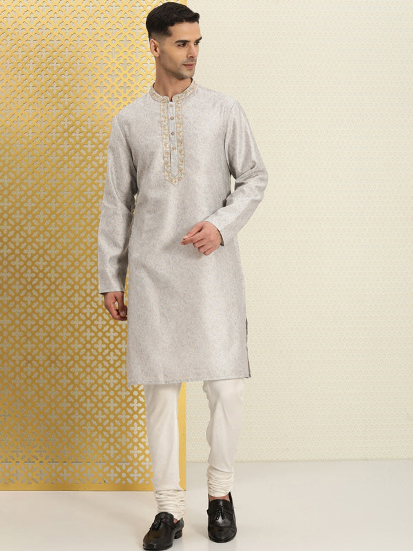 House of Pataudi Men Floral Printed Mandarin Collar Jashn Kurta - Distacart