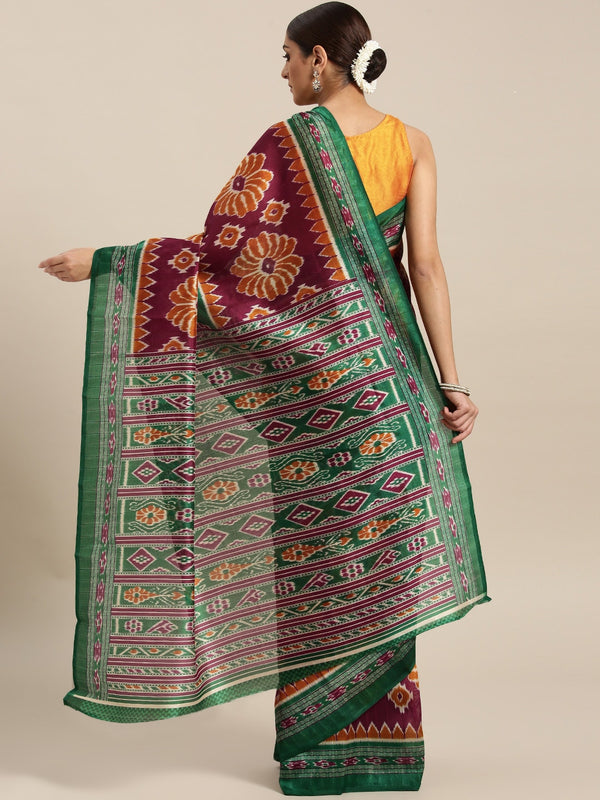 Saree Mall Magenta & Green Printed Bhagalpuri Saree - Distacart