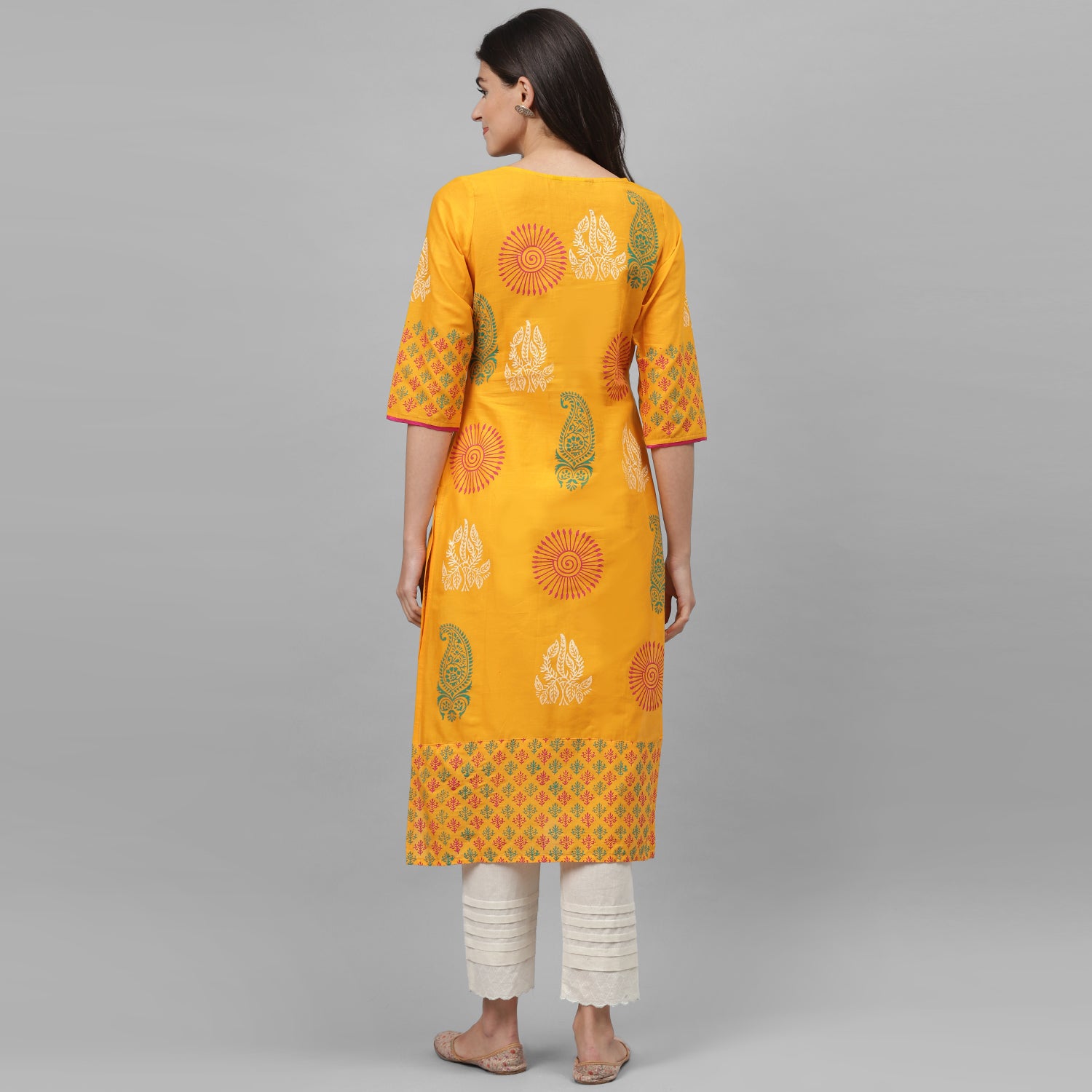 Maai Rayon Hand Printed Kurta Yellow - Distacart