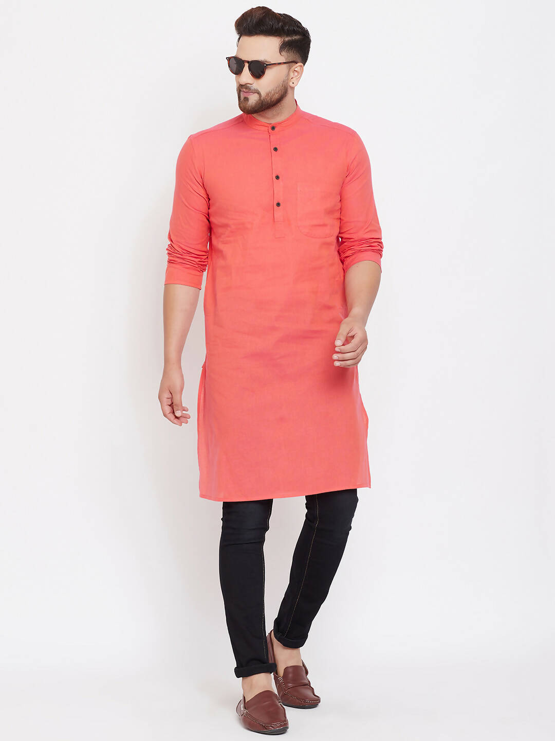 Even Apparels Red Pure Cotton Men's Kurta With Band Collar - Distacart