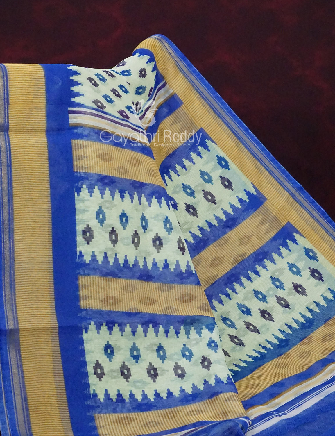 Combo of Off White and Blue Patan Patola Semi Chanderi Saree By Gayathri Reddy Designer Studio - Distacart