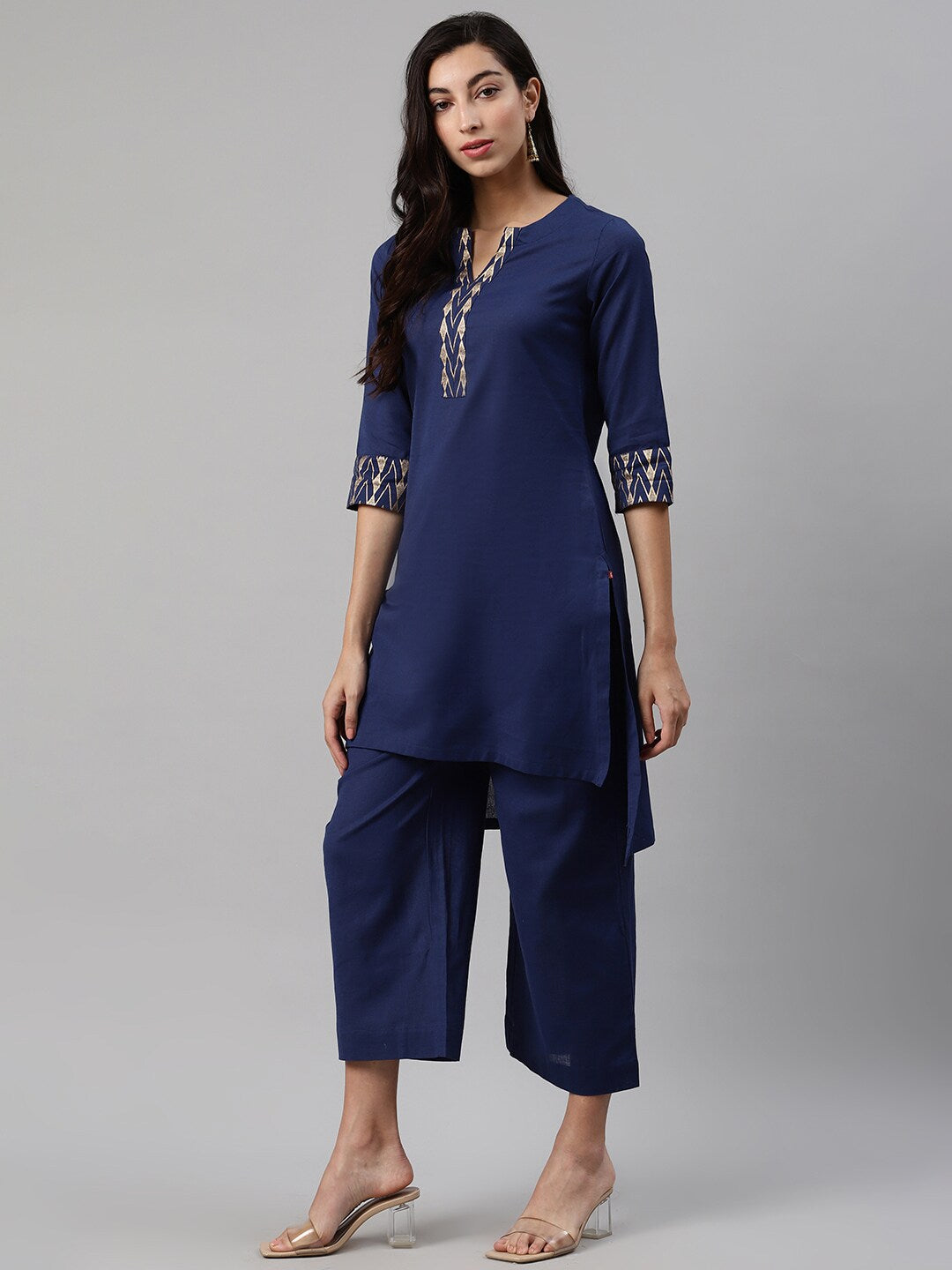 Biba Women Navy Blue Solid Kurta with Palazzos - Distacart