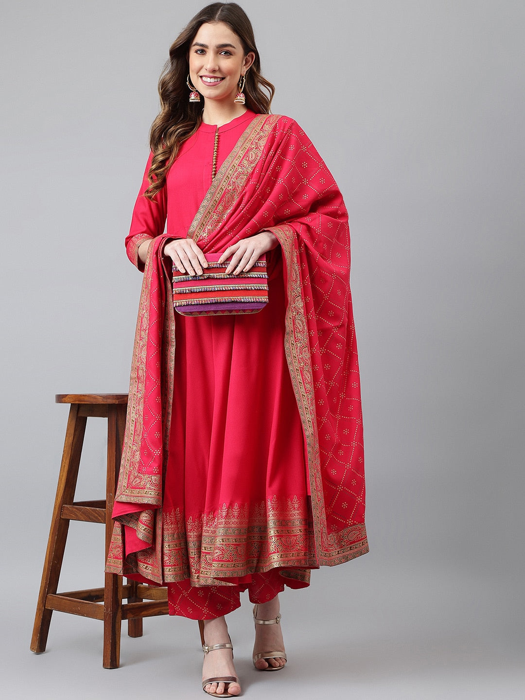 Khushal K Women Pink Kurta with Palazzos & Dupatta - Distacart