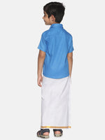 Thumbnail for Sethukrishna Boys Blue & White Shirt with Dhoti - Distacart