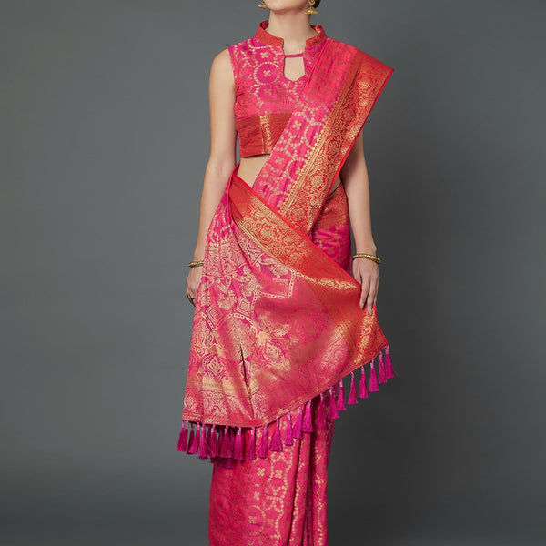 Mitera Pink Woven Design Banarasi Saree - Distacart