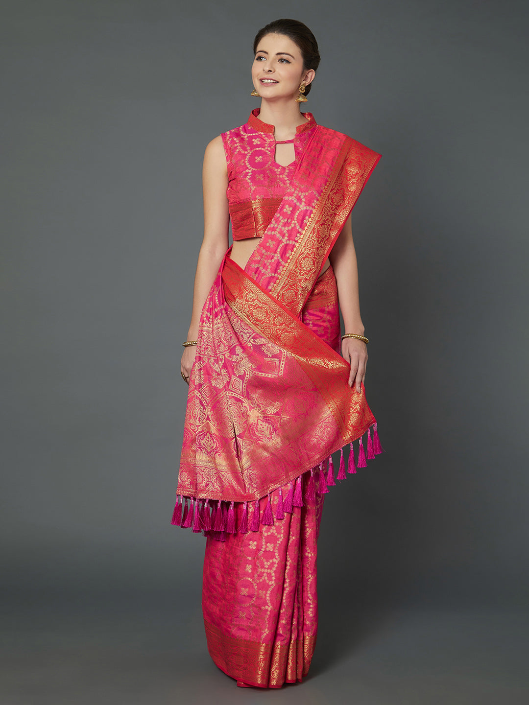 Mitera Pink Woven Design Banarasi Saree - Distacart