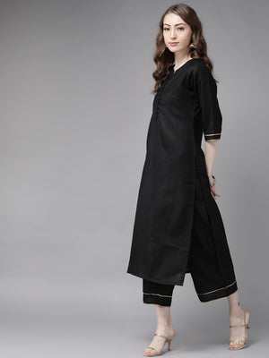 Libas Black Pure Cotton Kurta with Palazzos & With Dupatta - Distacart