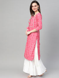 Thumbnail for Ishin Women Pink & White Printed Straight Kurta - Distacart