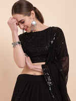 Thumbnail for Sangria Black Embellished Sequinned Pure Georgette Lehenga Saree - Distacart