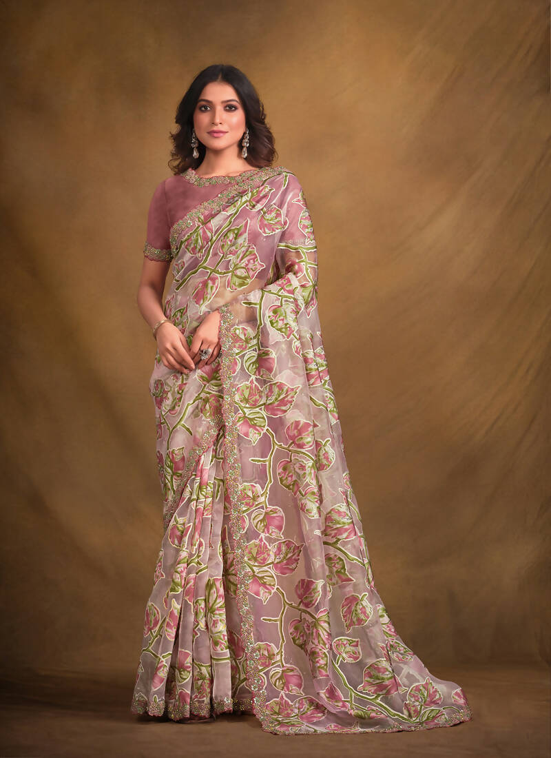 Mauve Burning Tissue Designer Saree with Unstitched Blouse - Norita Mahitha - Distacart