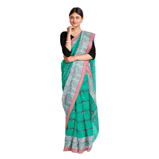 Exclusive Collection 100% Pure Cotton Green Tant Saree With Hand Weaving Work - Distacart