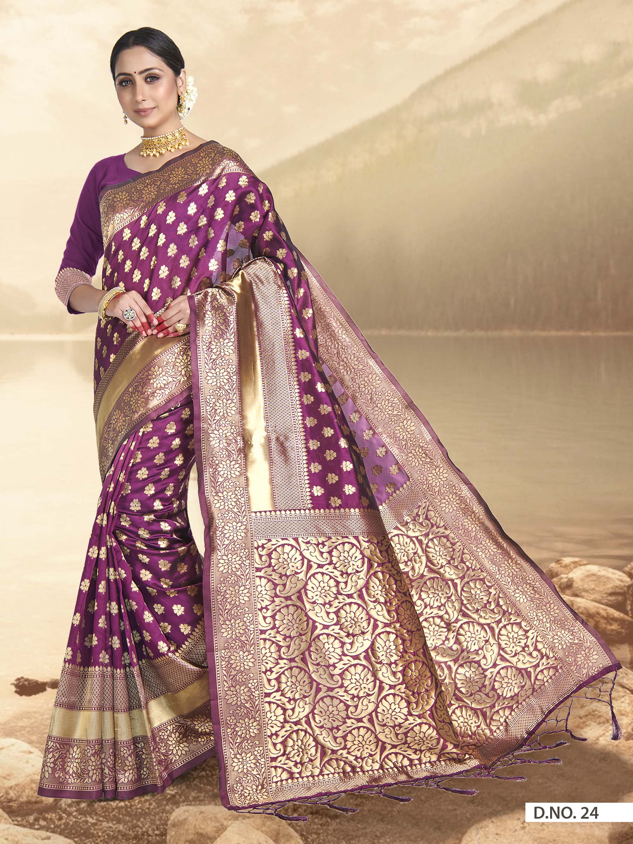 Vardha Mulberry Purple Woven Banarasi Saree