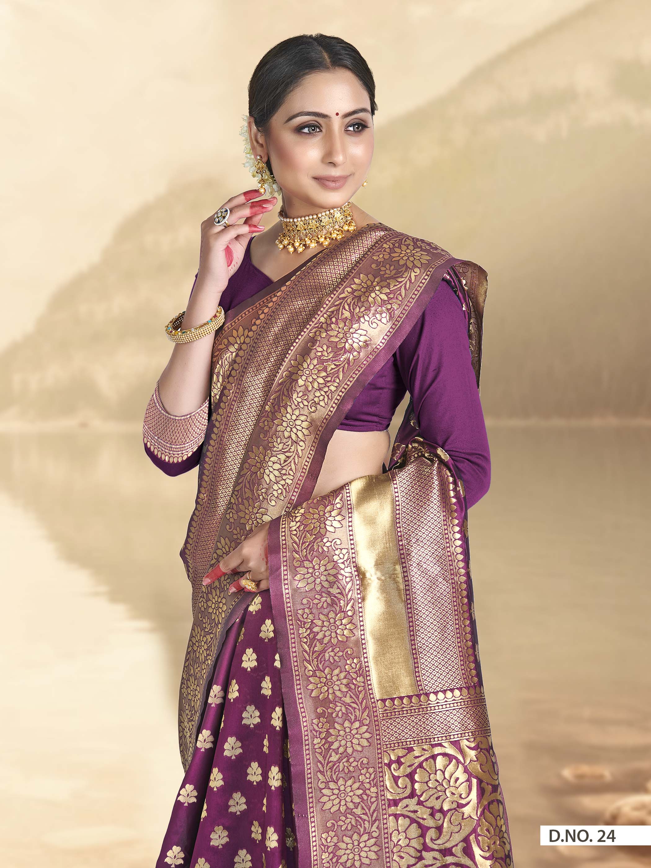 Vardha Mulberry Purple Woven Banarasi Saree