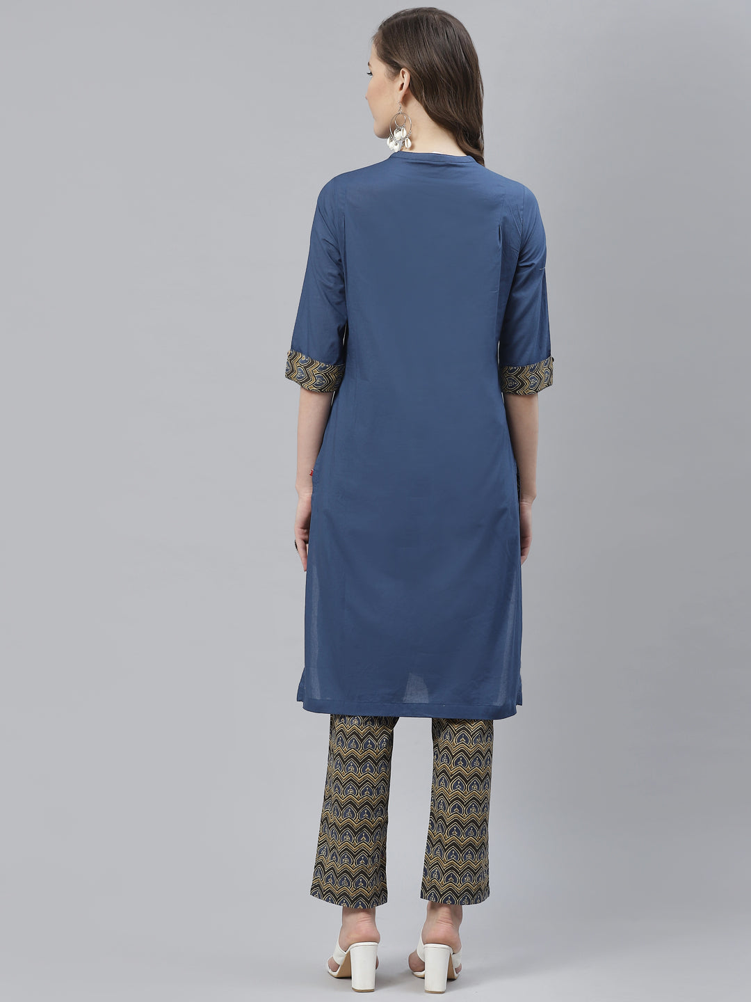 Biba Women Blue & Olive Green Solid Kurta with Trousers - Distacart
